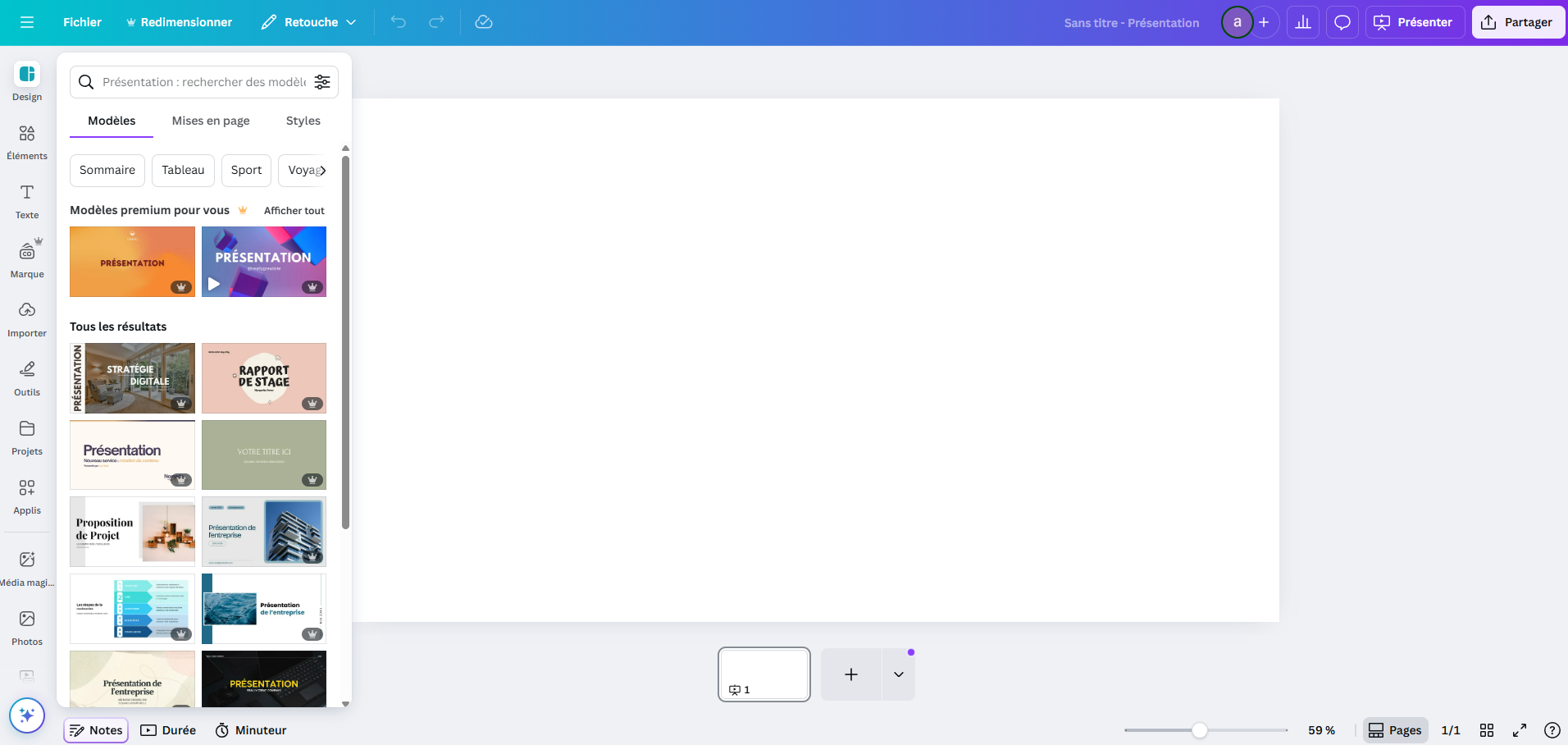 L'interface de Canva
