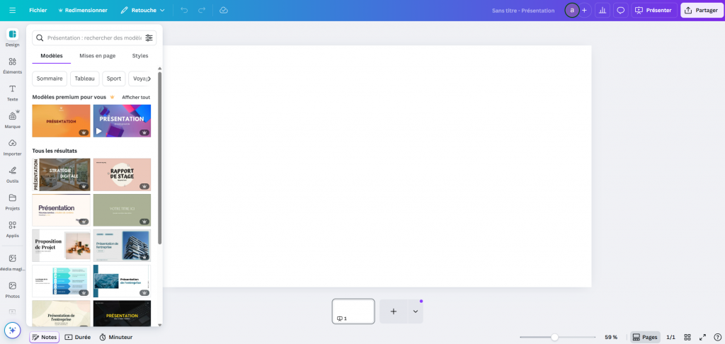 L'interface de Canva